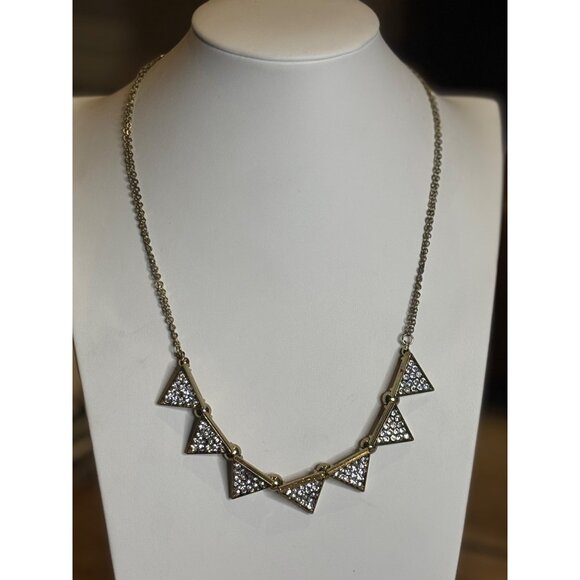 Gold-Tone Triangle Statement Necklace With Rhinestone Accents & Chain Clasp Clos - Picture 9 of 9